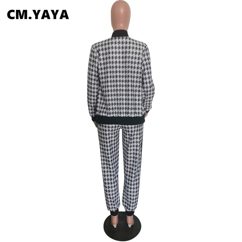 CM.YAYA Set 2 2 piese cu patchwork cu picior de gală pentru femei ținute vintage fitness Set jachetă + pantaloni Streetwear Trening