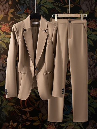 Costum pantalon formal negru bleumarin cafea Set 2 piese Femei Birou Doamne Imbracaminte de lucru pentru afaceri Blazer și pantaloni cu mânecă lungă