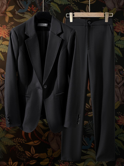 Costum pantalon formal negru bleumarin cafea Set 2 piese Femei Birou Doamne Imbracaminte de lucru pentru afaceri Blazer și pantaloni cu mânecă lungă