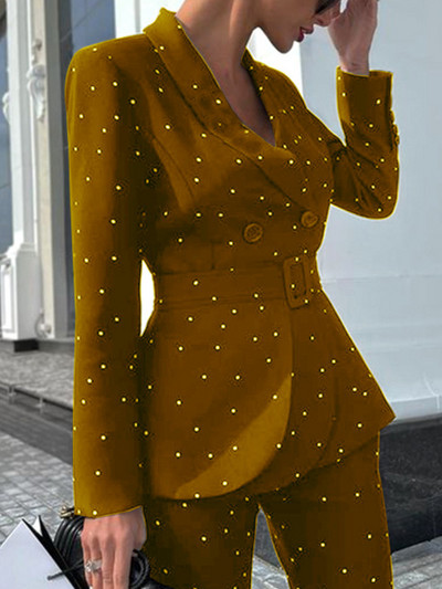 Sacou cu buline de toamnă pentru femei, pantaloni de afaceri, costum de birou, subțire, elegante, ocazionale, jachete formale, două piese, costum de pantaloni de modă pentru femei