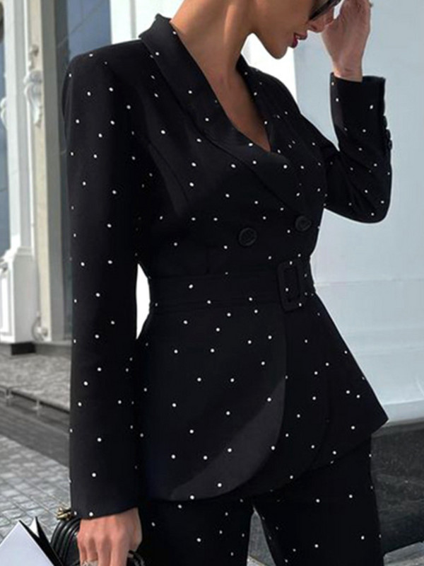 Sacou cu buline de toamnă pentru femei, pantaloni de afaceri, costum de birou, subțire, elegante, ocazionale, jachete formale, două piese, costum de pantaloni de modă pentru femei