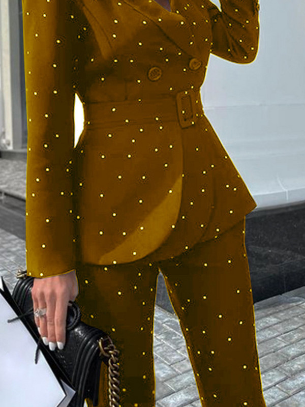 Sacou cu buline de toamnă pentru femei, pantaloni de afaceri, costum de birou, subțire, elegante, ocazionale, jachete formale, două piese, costum de pantaloni de modă pentru femei