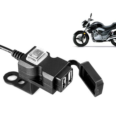 Kettős USB töltő motorkerékpárhoz, motorkerékpár kormányhoz csatlakozó 12V vízálló 5V 1A 2.1A adapter tápegység aljzat mobiltelefonhoz