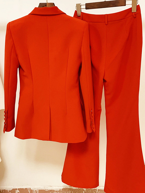 ZJYT Costume de toamnă de afaceri formale cu un singur buton Blazer și pantaloni 2 piese Ținute pentru femei Îmbrăcăminte de lucru pentru birou Set jachetă+pantaloni evazați