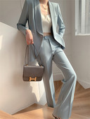 Blazer Femme pentru femei, primăvară 2023 Blue Haze Blazer cu crestături cu un singur nasture, pantaloni cu picioare largi, costume pentru dama de birou