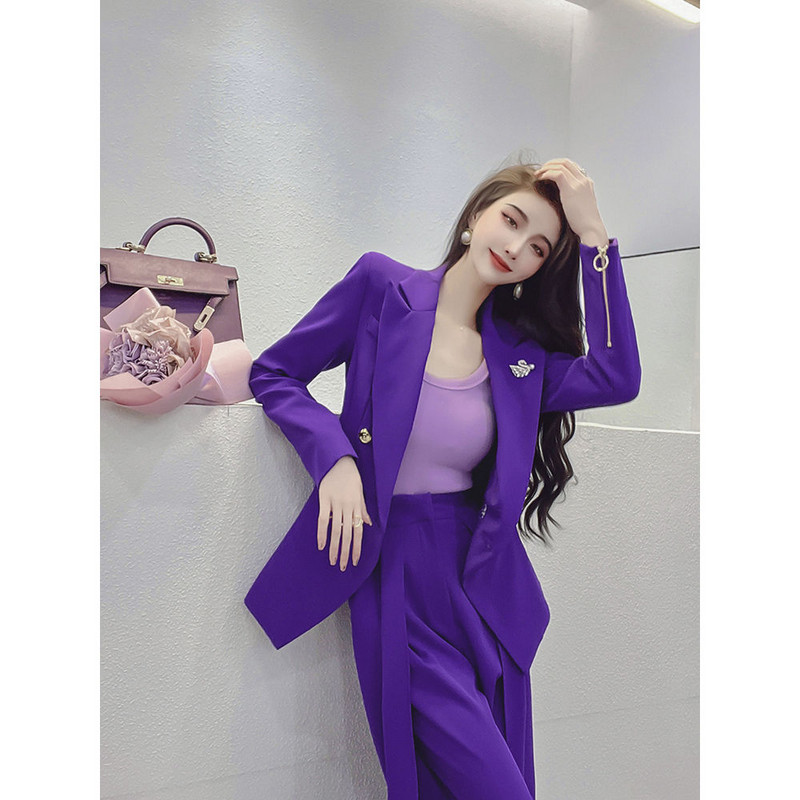 Blazer la două piese pentru femei elegante, la birou, la serviciu, la costum de damă, haină, pantaloni, costum profesional la modă, set din două piese J76