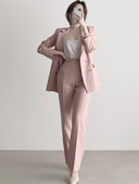 Costume pentru femei, primăvară 2023, negru, ocazional, blazer cu crestături, pantaloni largi pentru femei, set de costume pentru dama de birou