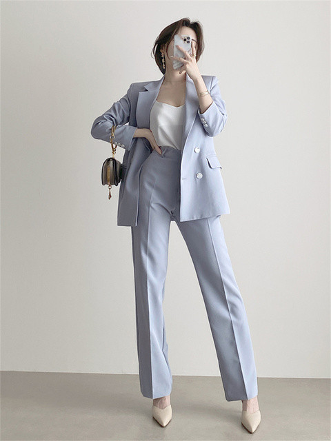 Costume pentru femei, primăvară 2023, negru, ocazional, blazer cu crestături, pantaloni largi pentru femei, set de costume pentru dama de birou