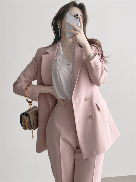 Costume pentru femei, primăvară 2023, negru, ocazional, blazer cu crestături, pantaloni largi pentru femei, set de costume pentru dama de birou