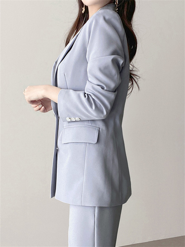 Costume pentru femei, primăvară 2023, negru, ocazional, blazer cu crestături, pantaloni largi pentru femei, set de costume pentru dama de birou