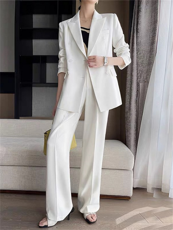 Costume verzi pentru femei, primăvară 2023, cu rever, haină dublu pieptată, pantaloni cu picioare largi, blaze pentru dama de birou, costum în două piese