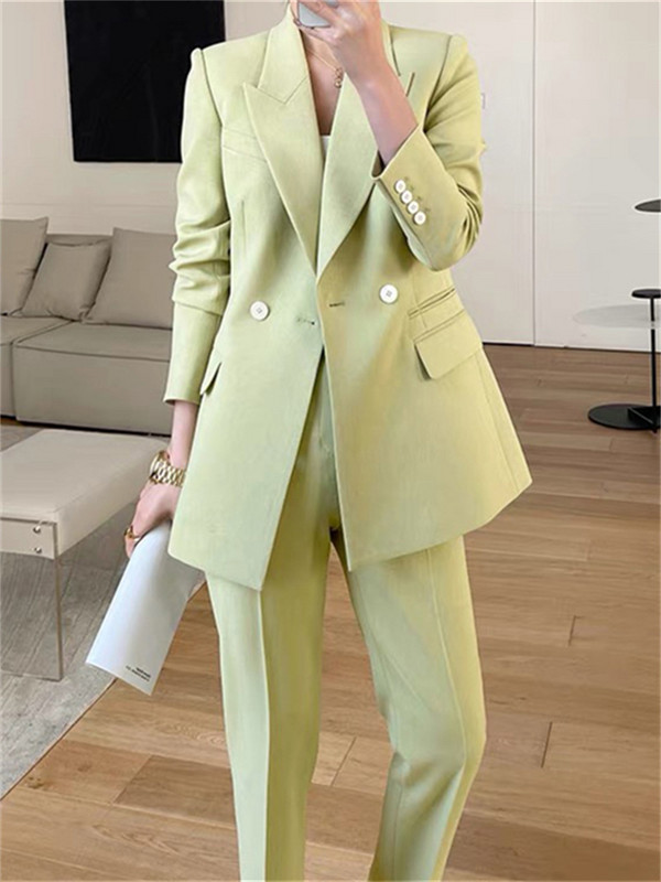 Set costum femei primăvară 2023 rever femeie jachetă dublu piept pantaloni picioare largi Blazere dama birou costum două piese