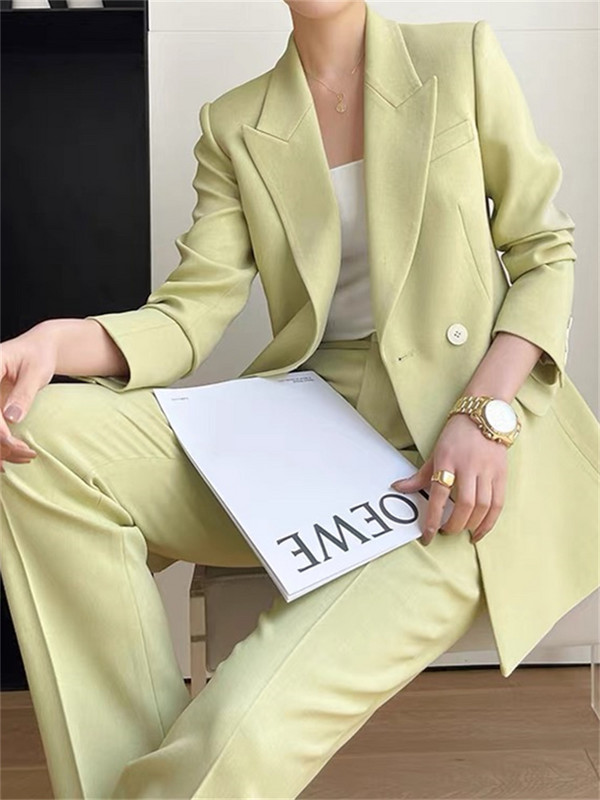 Set costum femei primăvară 2023 rever femeie jachetă dublu piept pantaloni picioare largi Blazere dama birou costum două piese