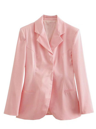 PUWD Set de pantaloni pentru costum de satin roz pentru femei 2022 Blazer pentru navetiști Pantaloni de stradă înaltă, vintage, subțiri, pentru femei