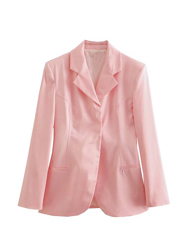 PUWD Set de pantaloni pentru costum de satin roz pentru femei 2022 Blazer pentru navetiști Pantaloni de stradă înaltă, vintage, subțiri, pentru femei