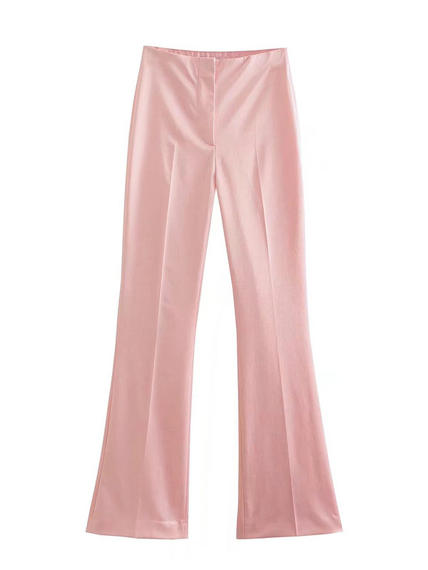 PUWD Set de pantaloni pentru costum de satin roz pentru femei 2022 Blazer pentru navetiști Pantaloni de stradă înaltă, vintage, subțiri, pentru femei