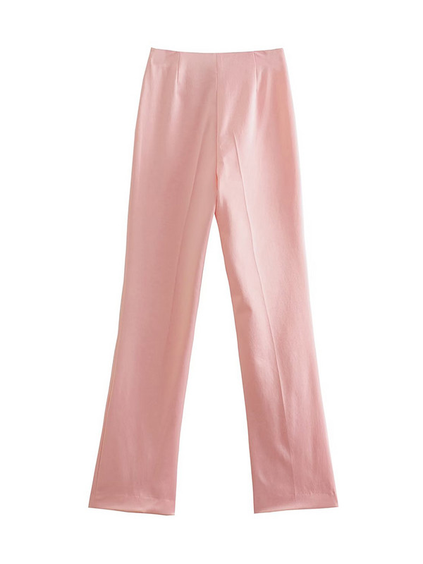 PUWD Set de pantaloni pentru costum de satin roz pentru femei 2022 Blazer pentru navetiști Pantaloni de stradă înaltă, vintage, subțiri, pentru femei