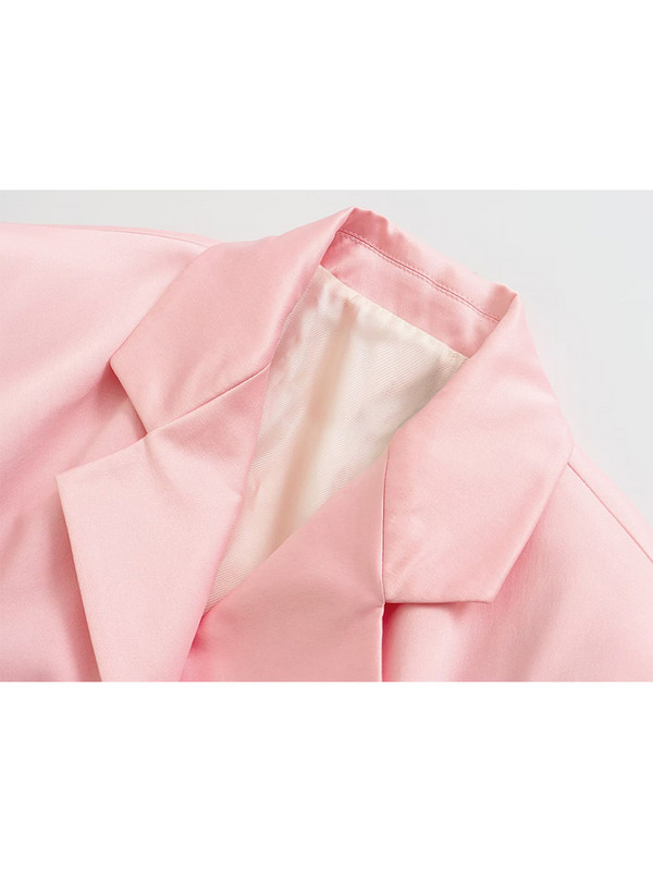PUWD Set de pantaloni pentru costum de satin roz pentru femei 2022 Blazer pentru navetiști Pantaloni de stradă înaltă, vintage, subțiri, pentru femei