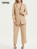 Toppies 2022 Set de costum de damă de primăvară Blazer de birou cu pantaloni cu talie înaltă Pantaloni până la gleznă Culoare uni guler crestat
