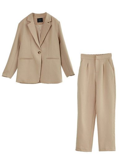 Toppies 2022 Set de costum de damă de primăvară Blazer de birou cu pantaloni cu talie înaltă Pantaloni până la gleznă Culoare uni guler crestat