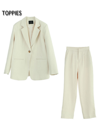 Toppies 2022 Set de costum de damă de primăvară Blazer de birou cu pantaloni cu talie înaltă Pantaloni până la gleznă Culoare uni guler crestat