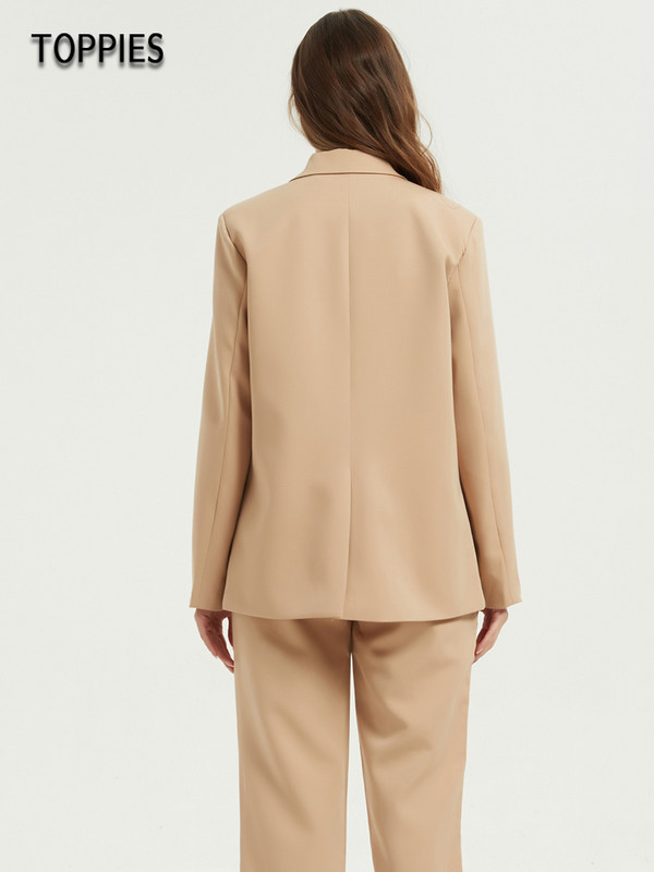 Toppies 2022 Set de costum de damă de primăvară Blazer de birou cu pantaloni cu talie înaltă Pantaloni până la gleznă Culoare uni guler crestat