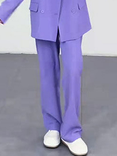 Lnsozkdg Costum pentru femeie 2022 Vintage Solid Violet Blazer lung supradimensionat + Pantaloni de costum subțiri complet asortați Set din două piese Femei High Street