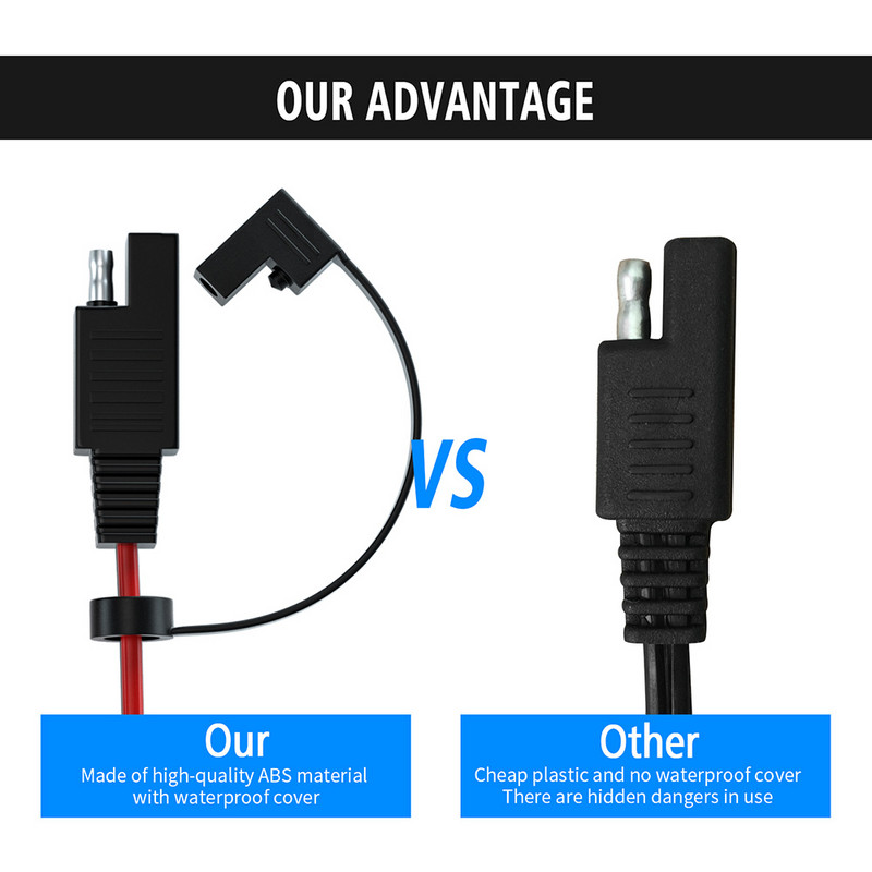 Conector SAE Cablu priză cu siguranță Cablu terminal OT rezistent la apă 1,4 m Conectori Prelungitor Cablu Motociclete Încărcător baterie