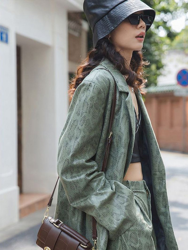 Primăvară Toamnă Blazer nou Costume cu imprimeu leopard Jachete din piele Pantaloni largi de damă cu talie înaltă Pantaloni din piele PU Costum din două piese