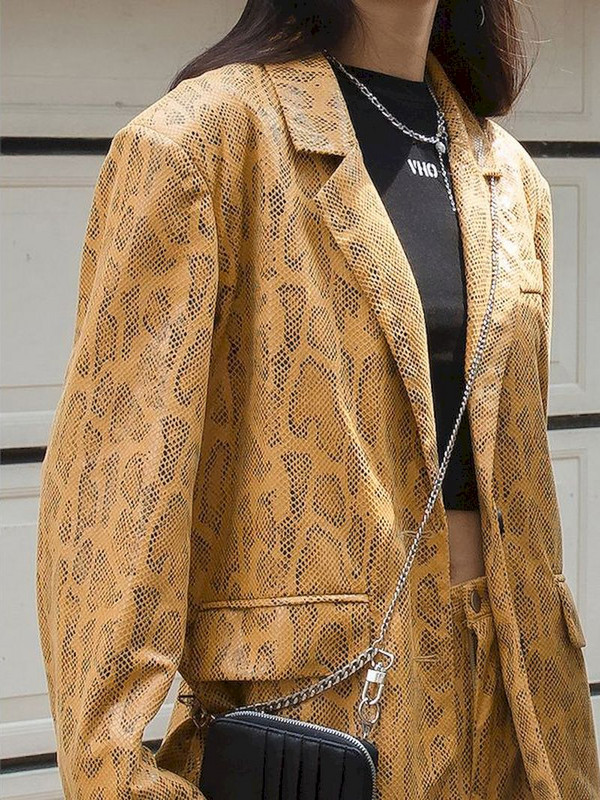 Primăvară Toamnă Blazer nou Costume cu imprimeu leopard Jachete din piele Pantaloni largi de damă cu talie înaltă Pantaloni din piele PU Costum din două piese