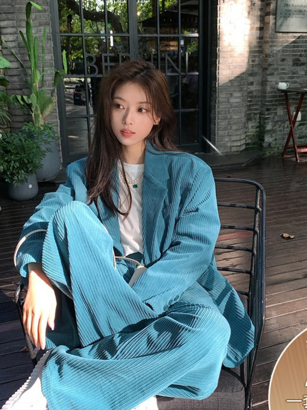 Insozkdg Costume de femeie vintage de primăvară Costum de velur largi în stil Hong Kong Costum casual de damă Pantaloni Seturi de 2 piese Haine pentru femei