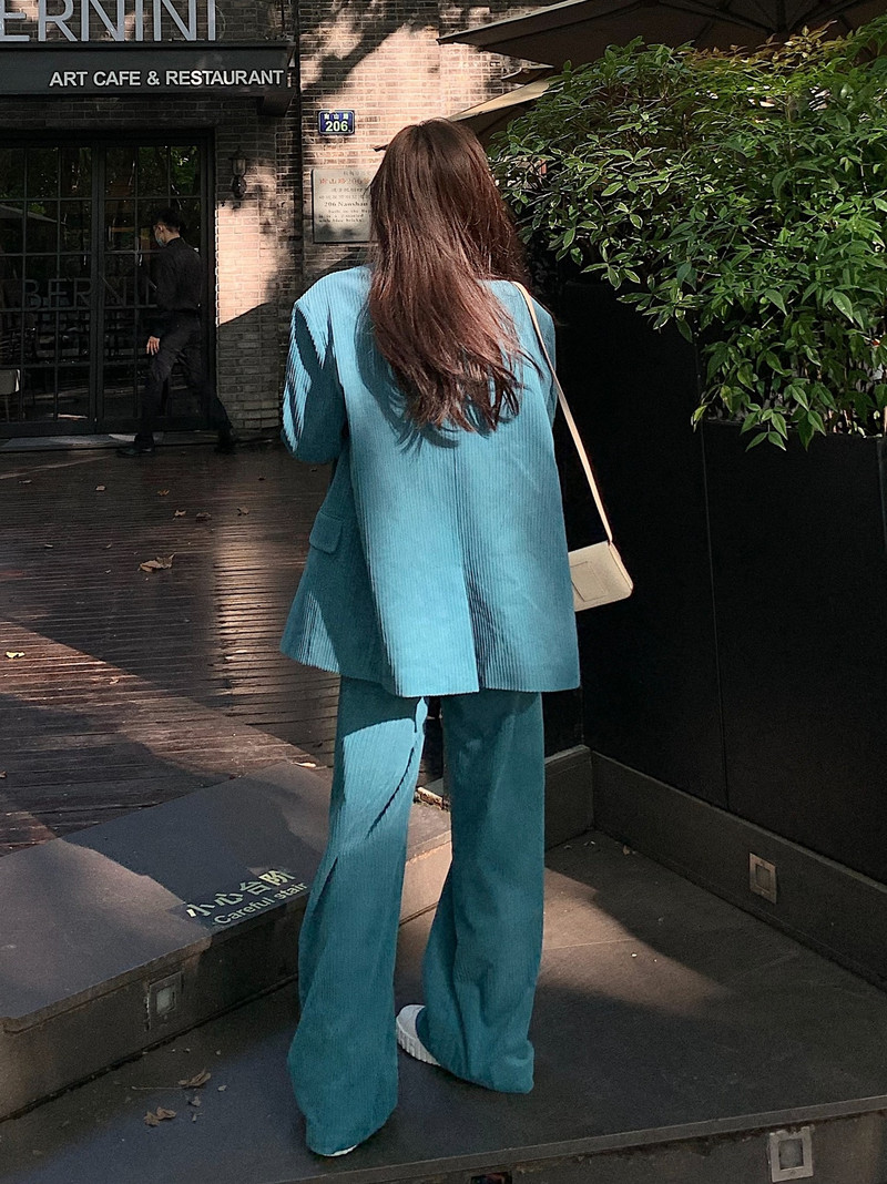 Insozkdg Costume de femeie vintage de primăvară Costum de velur largi în stil Hong Kong Costum casual de damă Pantaloni Seturi de 2 piese Haine pentru femei