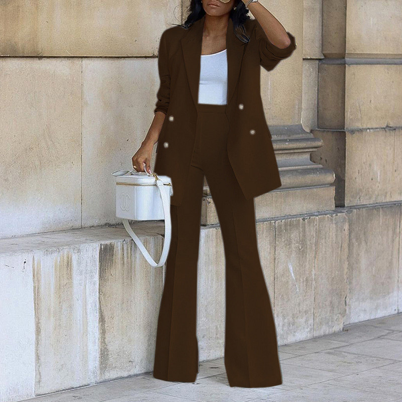 Femei Chic Office Lady Tops Blazer cu piept dublu + Pantaloni Costum Palton vintage Guler crestat Maneca lunga Imbracaminte de exterior pentru dama