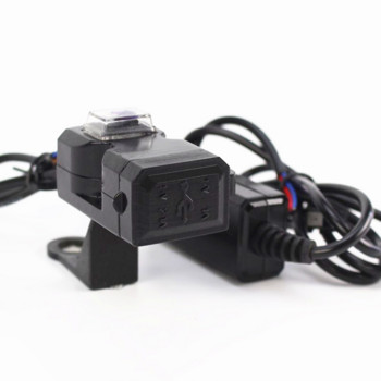Διπλός προσαρμογέας USB 5V 1A/2.1A Υποδοχή τροφοδοτικού Θύρα 12V Αδιάβροχος φορτιστής τιμονιού μοτοσυκλέτας για τηλέφωνο Κινητό