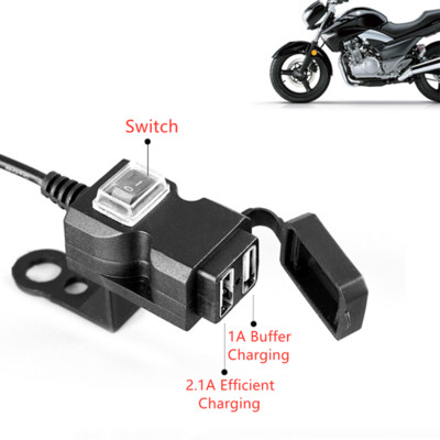 Kettős USB 5V 1A/2.1A adapter tápegység csatlakozó aljzat 12V vízálló motorkerékpár motorkerékpár kormánytöltő mobiltelefonhoz