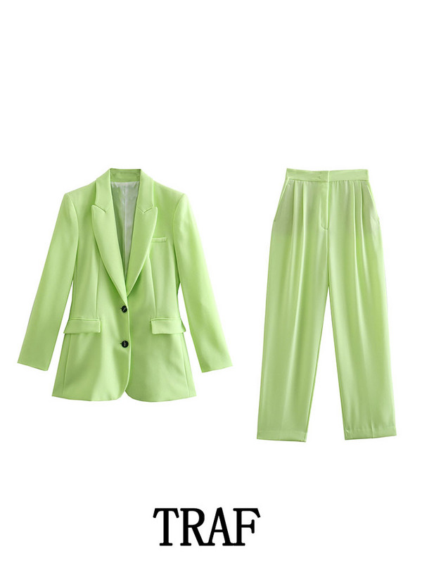 TRAF 2023 de primăvară pentru femei Blazer Costum Office Jachetă cu un singur piept+Pantalon drept Blazere cu mânecă lungă Femei Seturi de navetă