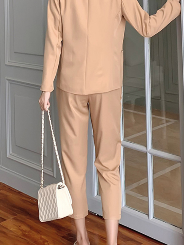 Costum de pantaloni eleganti de vară ocazional pentru femei pentru dama de birou, subțire, de modă vintage, costum pantalon, ținută coreeană, set de două piese