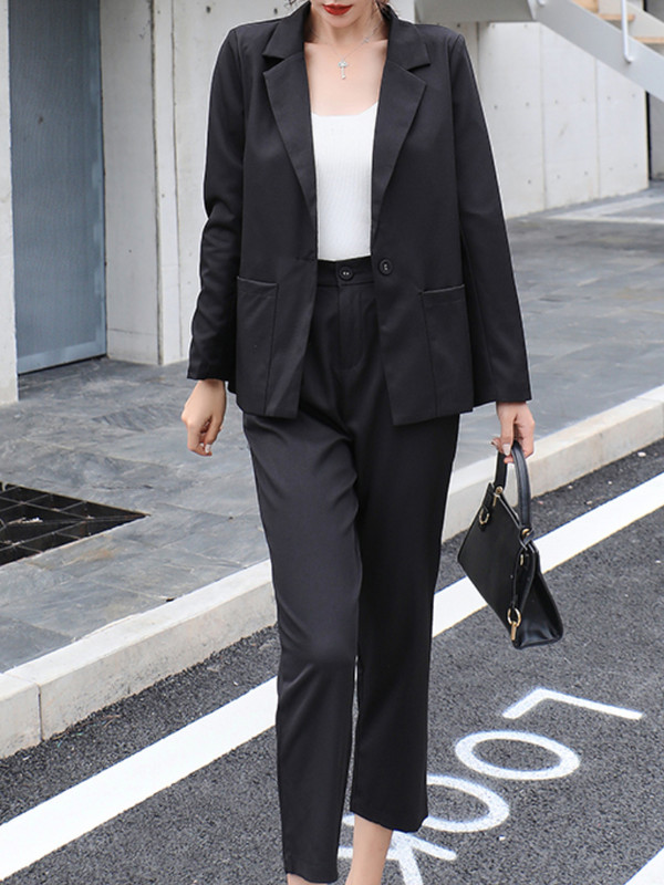 Costum de pantaloni eleganti de vară ocazional pentru femei pentru dama de birou, subțire, de modă vintage, costum pantalon, ținută coreeană, set de două piese