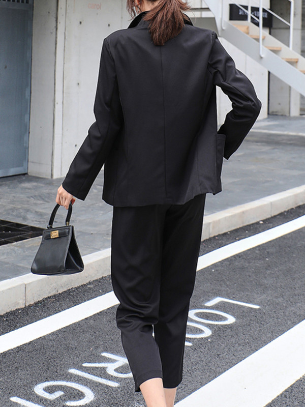 Costum de pantaloni eleganti de vară ocazional pentru femei pentru dama de birou, subțire, de modă vintage, costum pantalon, ținută coreeană, set de două piese