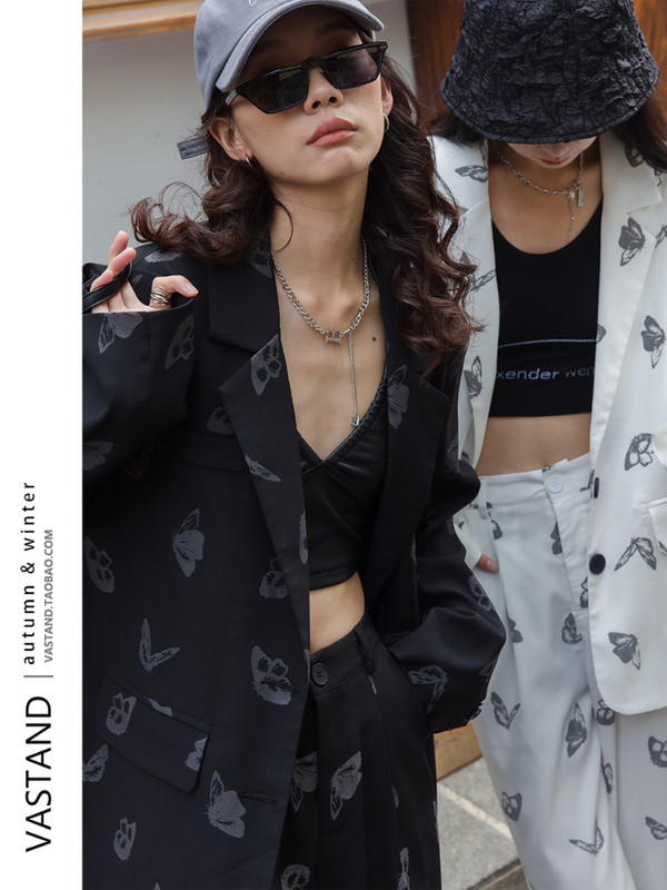 Costume cu pantaloni pentru femei High Street Newstyle costume pentru femei lejer casual cu imprimeu fluture jachetă cu pantaloni ținute 2 piese femei