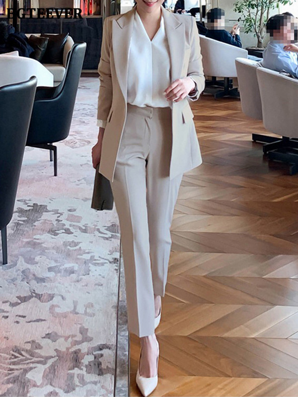 BGTEEVER Fashion Chic Doamnelor Costume solide cu pantaloni Blazer cu un singur buton și Pantaloni de costum cu talie înaltă Set de pantaloni 2 piese pentru femei elegante
