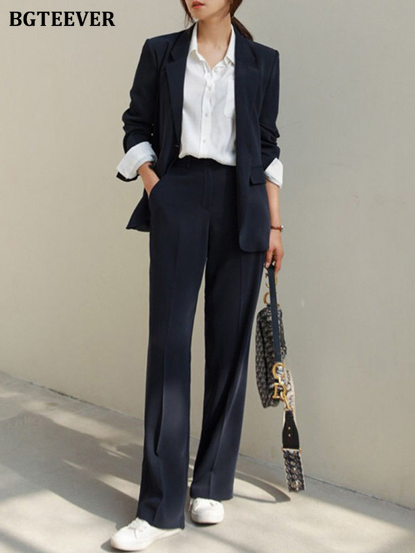 BGTEEVER Set de sacou 2 bucăți, elegant, în vrac Femade, costum de toamnă cu guler crestat, jachete și pantaloni cu picioare largi, costume cu pantaloni pentru femei