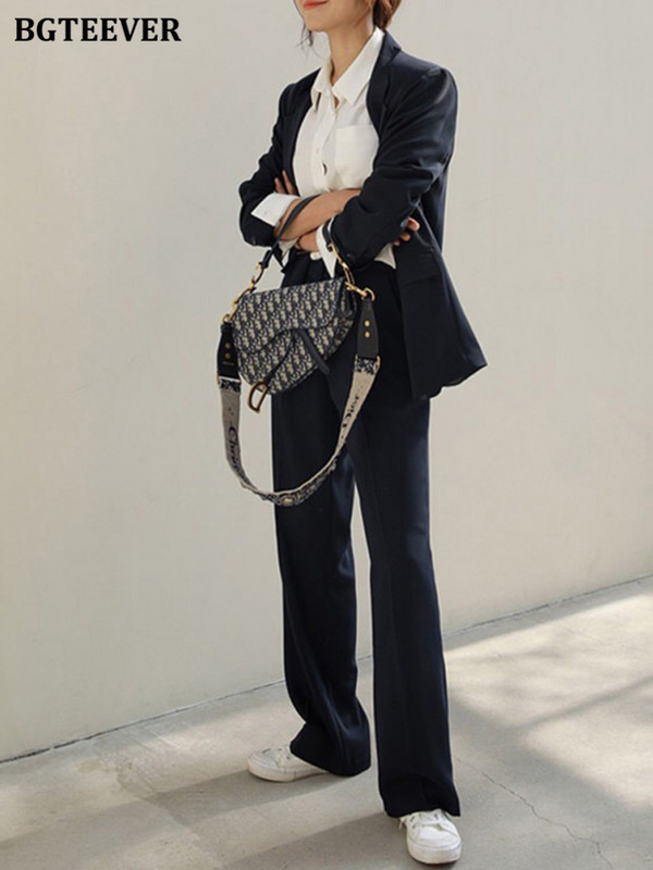 BGTEEVER Set de sacou 2 bucăți, elegant, în vrac Femade, costum de toamnă cu guler crestat, jachete și pantaloni cu picioare largi, costume cu pantaloni pentru femei