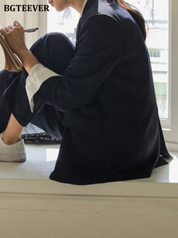 BGTEEVER Set de sacou 2 bucăți, elegant, în vrac Femade, costum de toamnă cu guler crestat, jachete și pantaloni cu picioare largi, costume cu pantaloni pentru femei