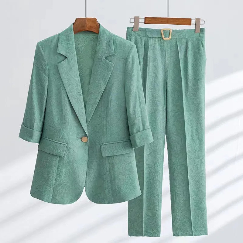 Moda coreeană costum solid slim femei birou elegant set 2 piese ocazional blazer necăptușit jachetă și ținută pantalon creion până la gleznă
