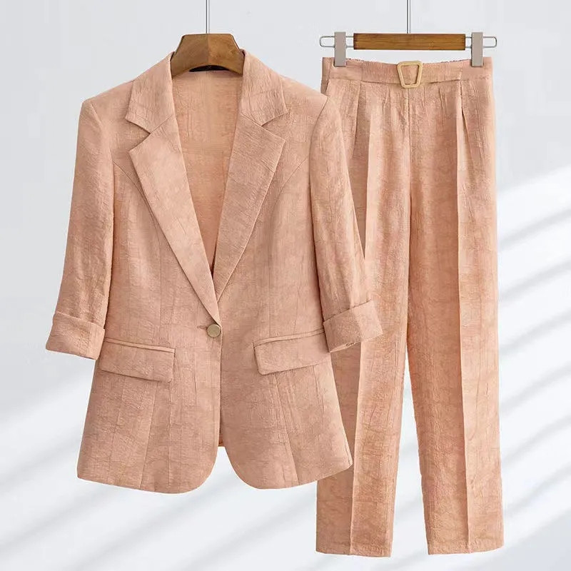 Moda coreeană costum solid slim femei birou elegant set 2 piese ocazional blazer necăptușit jachetă și ținută pantalon creion până la gleznă
