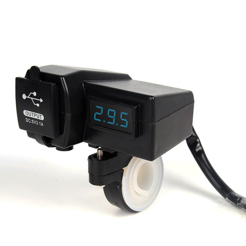 Accesorii pentru încărcător pentru motociclete ATV scuter 12V Brichetă dublă USB rezistentă la apă Voltmetru cu afișaj digital cu LED