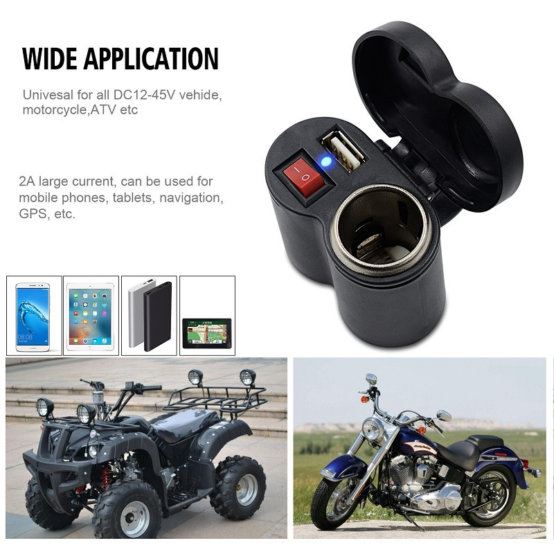 Adaptor încărcător pentru motociclete Priză pentru brichetă pentru ghidon cu capac impermeabil Accesorii pentru electronice pentru motor 12/24V