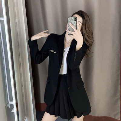 PEONFLY új koreai stílusú klasszikus hímzés, tömör hosszú ujjú karcsú temperamentum dzseki női irodai női elegáns alkalmi blézer öltönyök