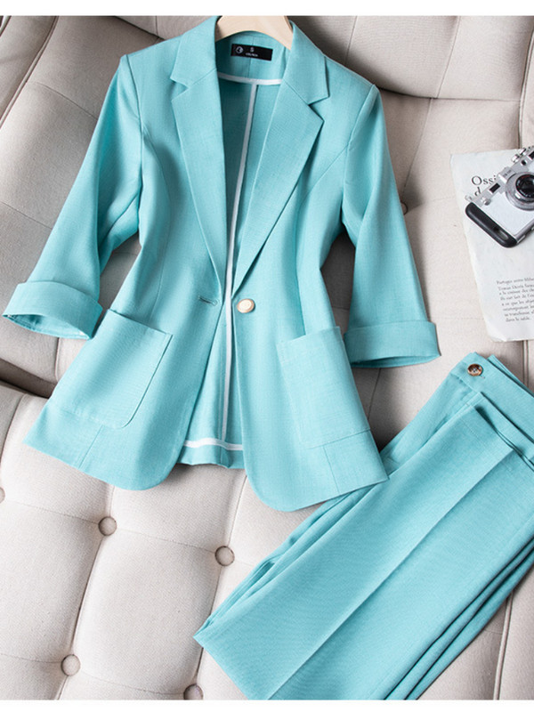 Blazer 2 piese Îmbrăcăminte de birou pentru femei Costum elegant Îmbrăcăminte de lucru Vara 2022 Nou Jachete Slim Fit pentru damă Pantaloni a noua asortați